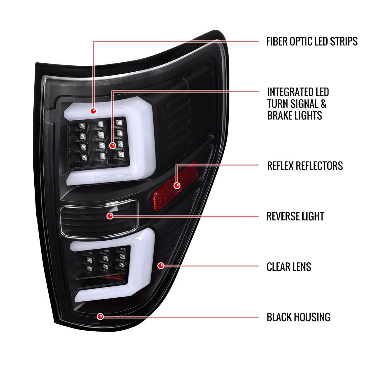 Spec-D LED Tail Lights Ford F150 (2009-2014) w/ Dual C Bars - Black or Chrome