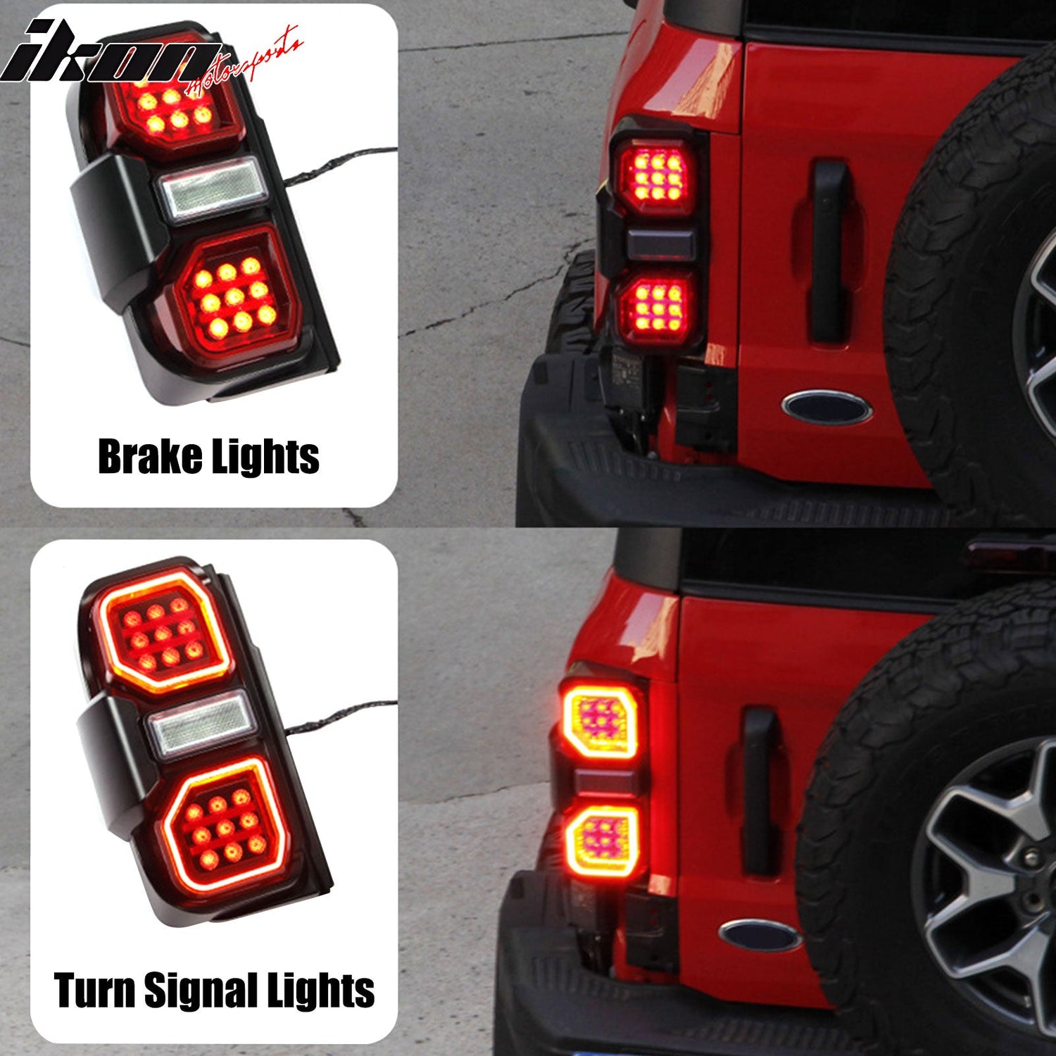 2021-2024 Ford Bronco Red LED Tail Lights Rear Lamps Assembly Pair