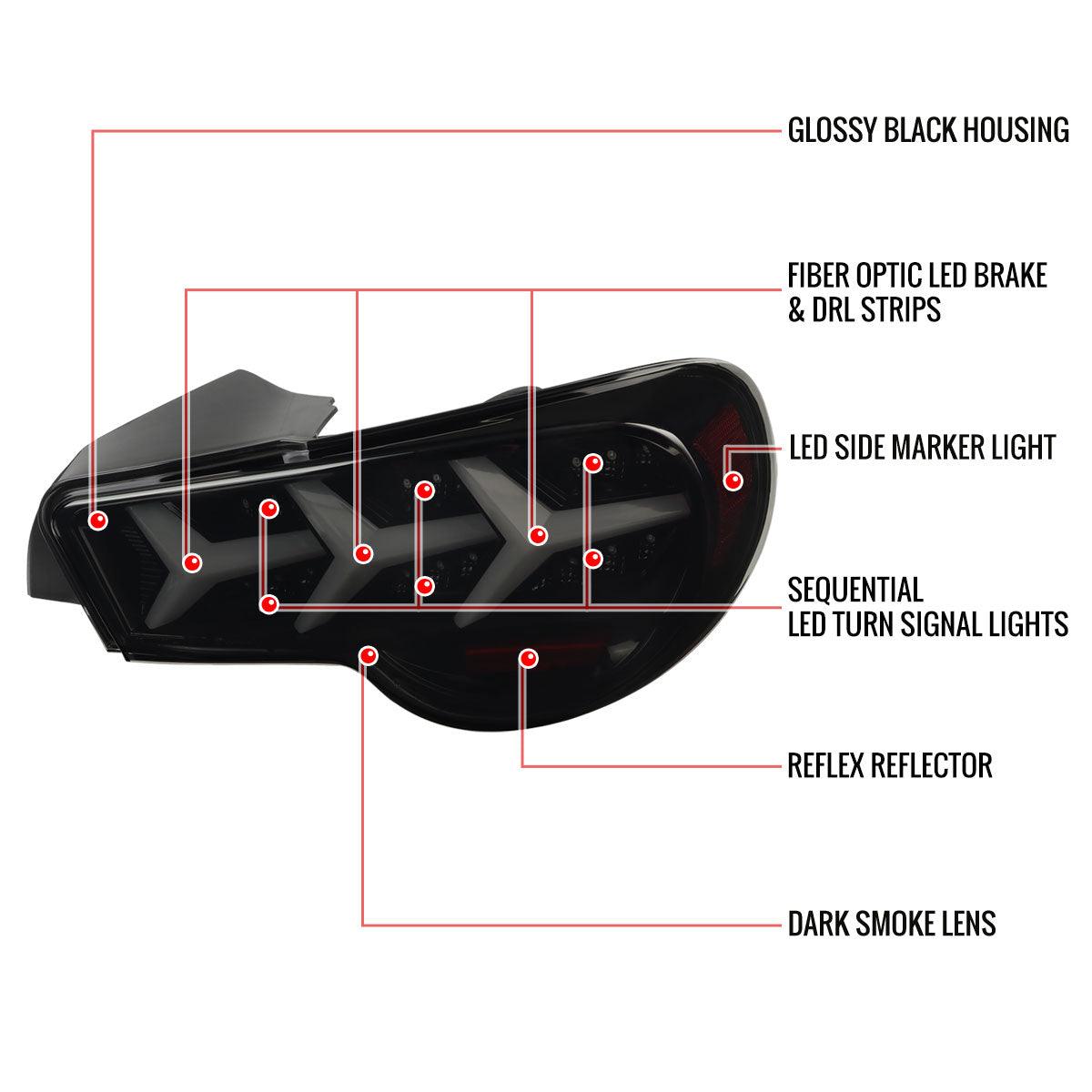 Tail Lights Scion FRS / BRZ (2013-2016) Lambo Aventador Style w/ Sequential LED - K2 Industries