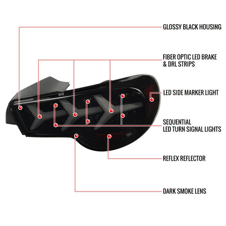 Tail Lights Scion FRS / BRZ (2013-2016) Lambo Aventador Style w/ Sequential LED - K2 Industries