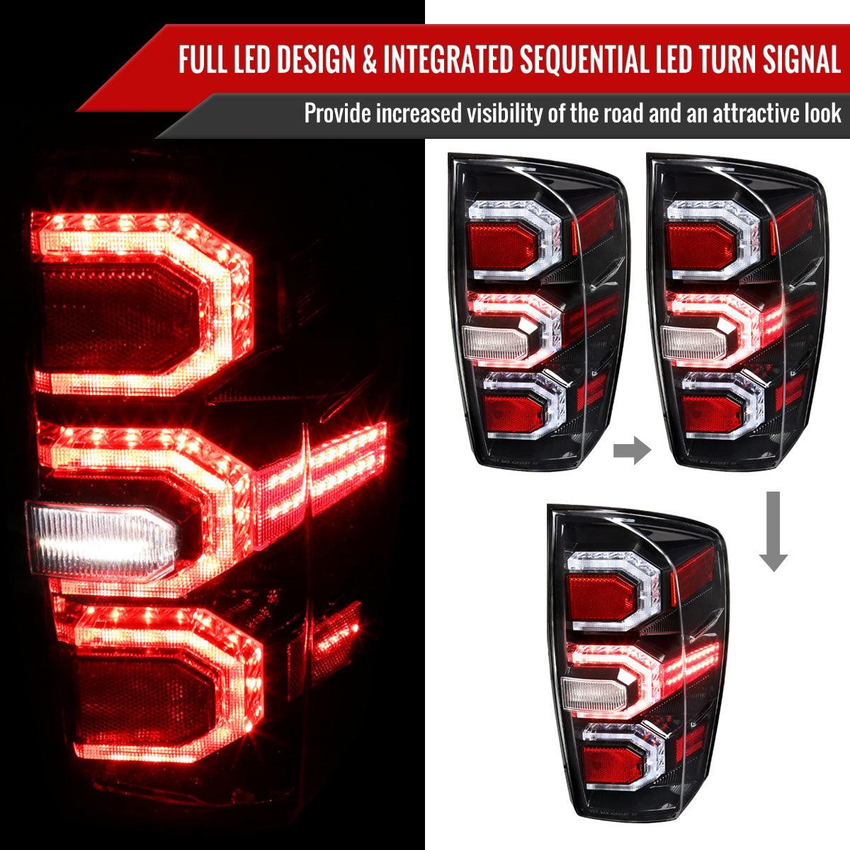 Spec-D Tail Lights Toyota Tacoma (2016-2021) Triple Sequential LED - Smoked, Clear or Black