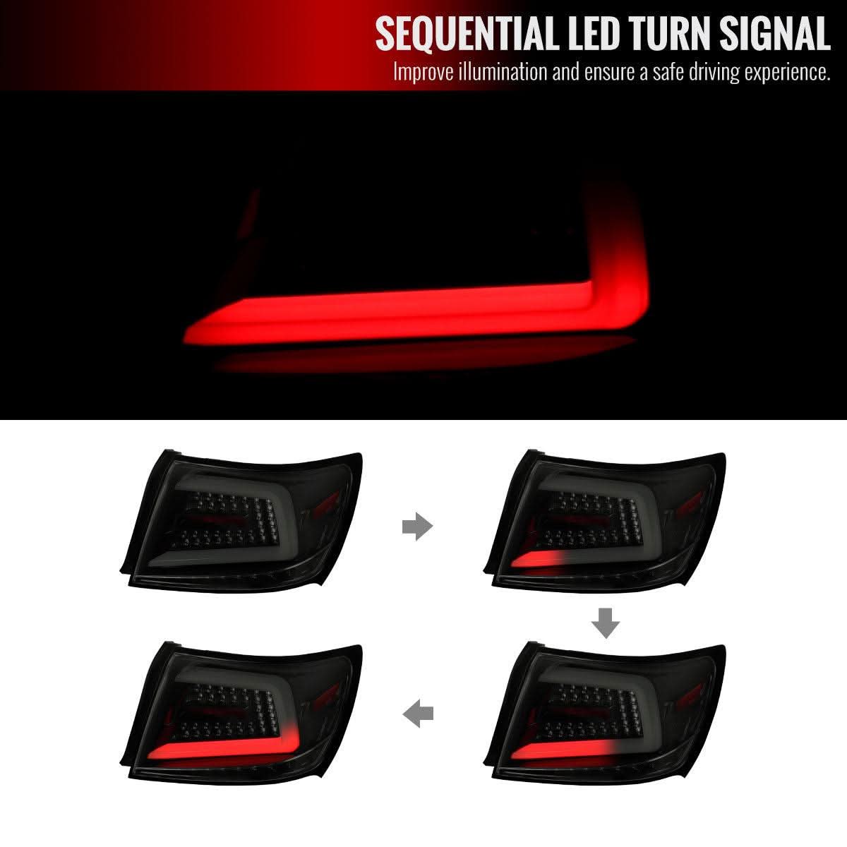 Tail Lights Subaru Impreza & WRX & STI Sedan (08-14) Sequential LED Bar - Black / Smoked / Red - K2 Industries