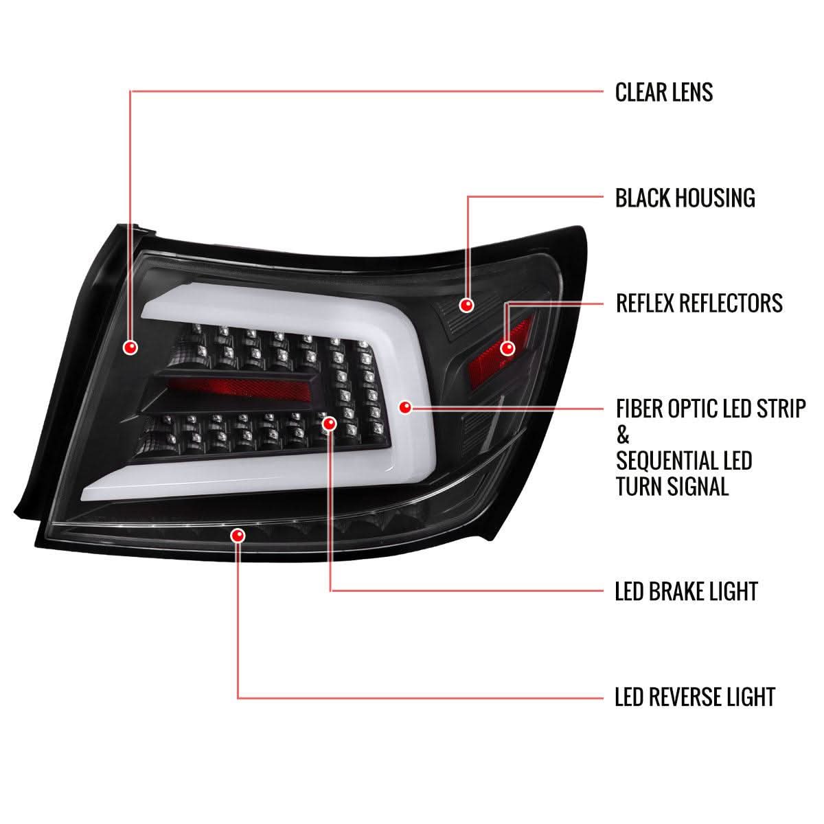 Tail Lights Subaru Impreza & WRX & STI Sedan (08-14) Sequential LED Bar - Black / Smoked / Red - K2 Industries