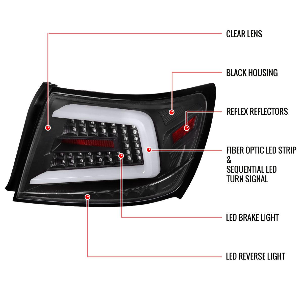 Tail Lights Subaru Impreza & WRX & STI Sedan (08-14) Sequential LED Bar - Black / Smoked / Red - K2 Industries