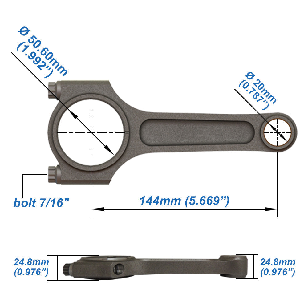VW 144mm x 20mm High Performance Basic Connecting Rod Set 7/16" bolt (1100hp)