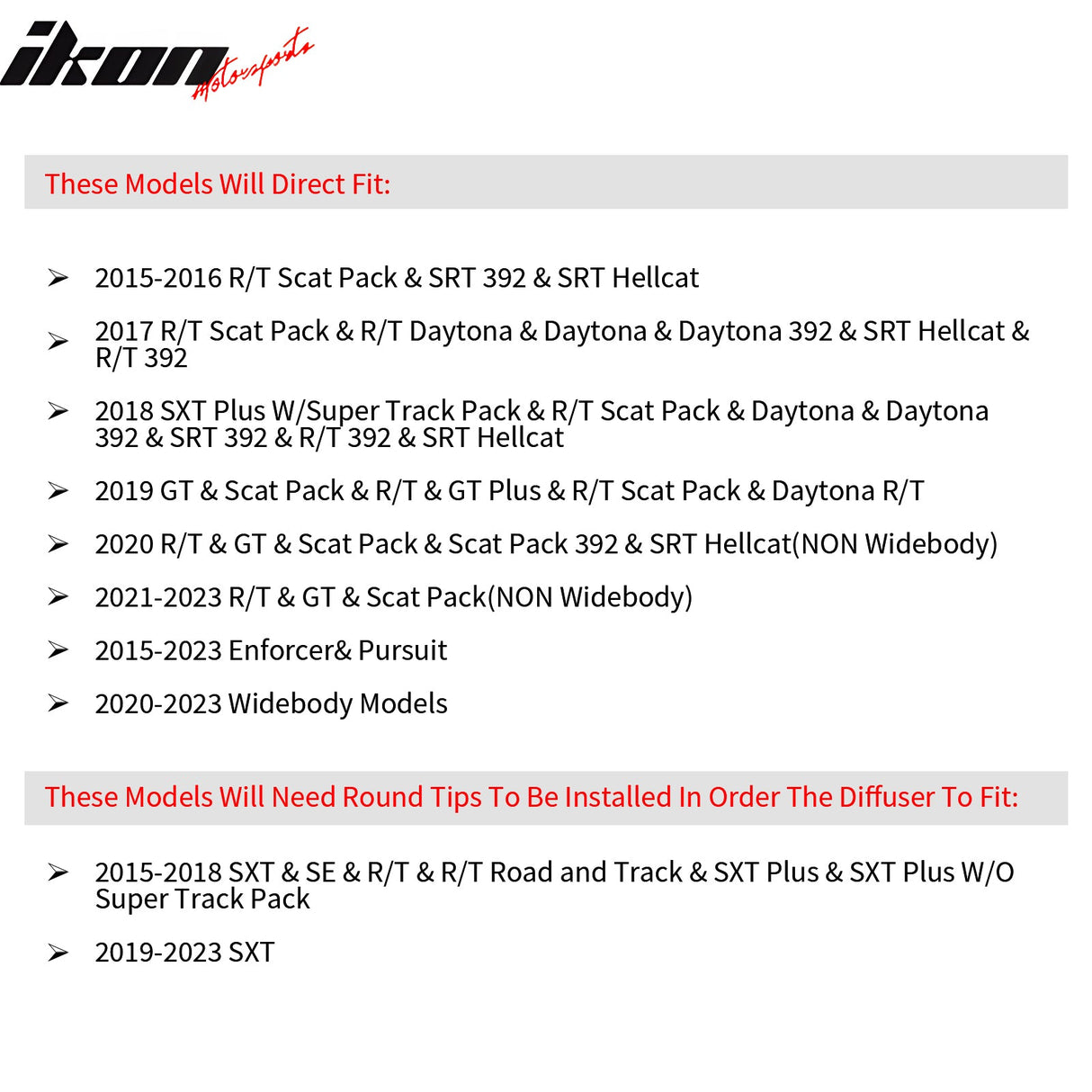 2015-2023 Dodge Charger Widebody Gloss Whole Bumper Diffuser PP W/ LED