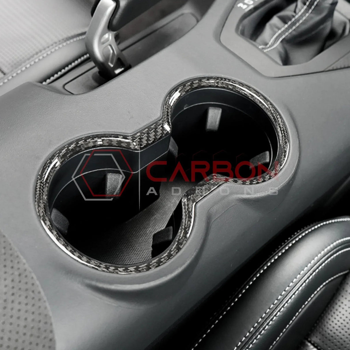 Real Carbon Fiber Cup Holder Trim Cover for 2024+ Ford Mustang