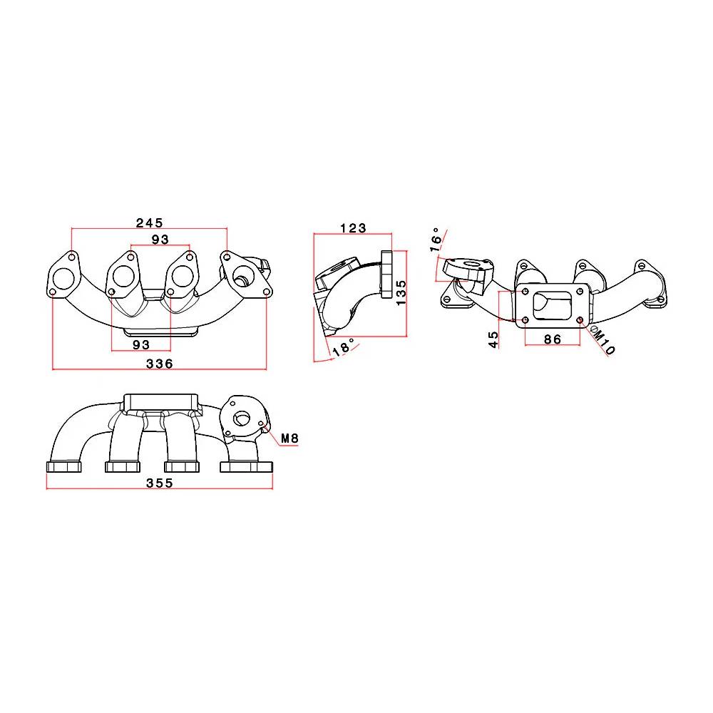 Chevy Chevette / T1000 1.4L 1.6L turbo manifold - T3 flange