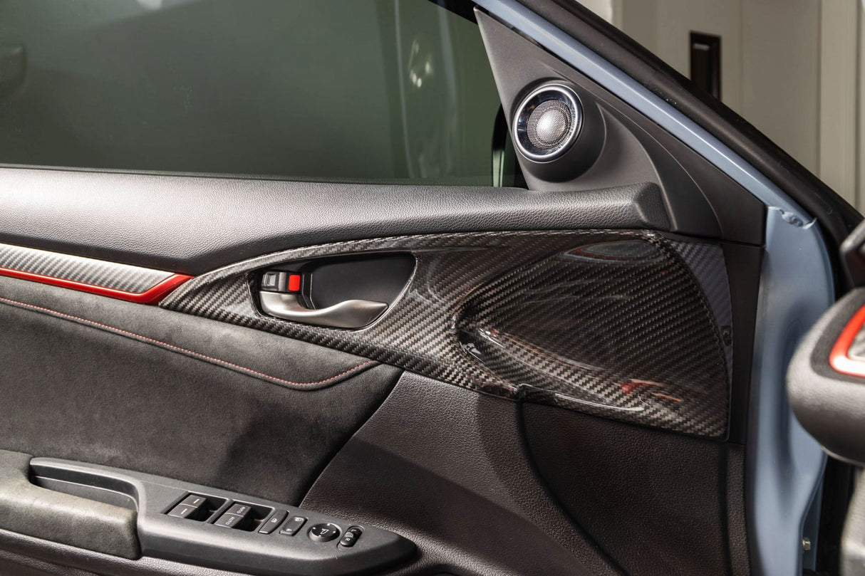 OLM LE Carbon Fiber Interior Door Handle Trim Covers Full Set 16-21 Honda Civic 17- 21 Honda Civic Type R
