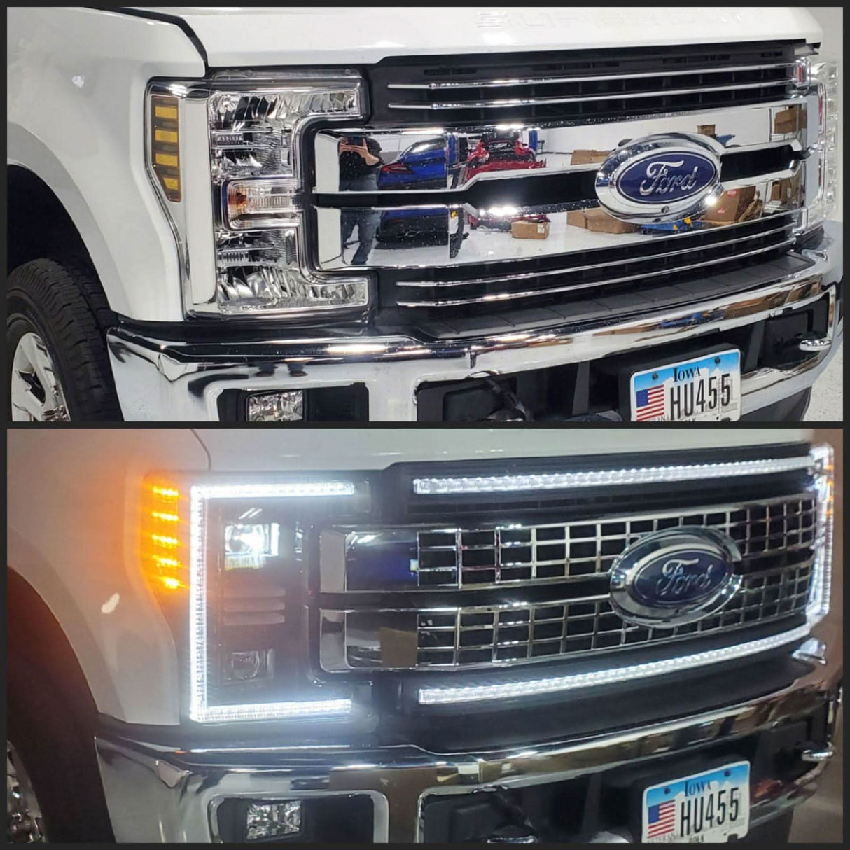 F350 Grill Lights For 17-19 Ford F350 Super Duty Chrome w/White DRL Infinite Series OLM