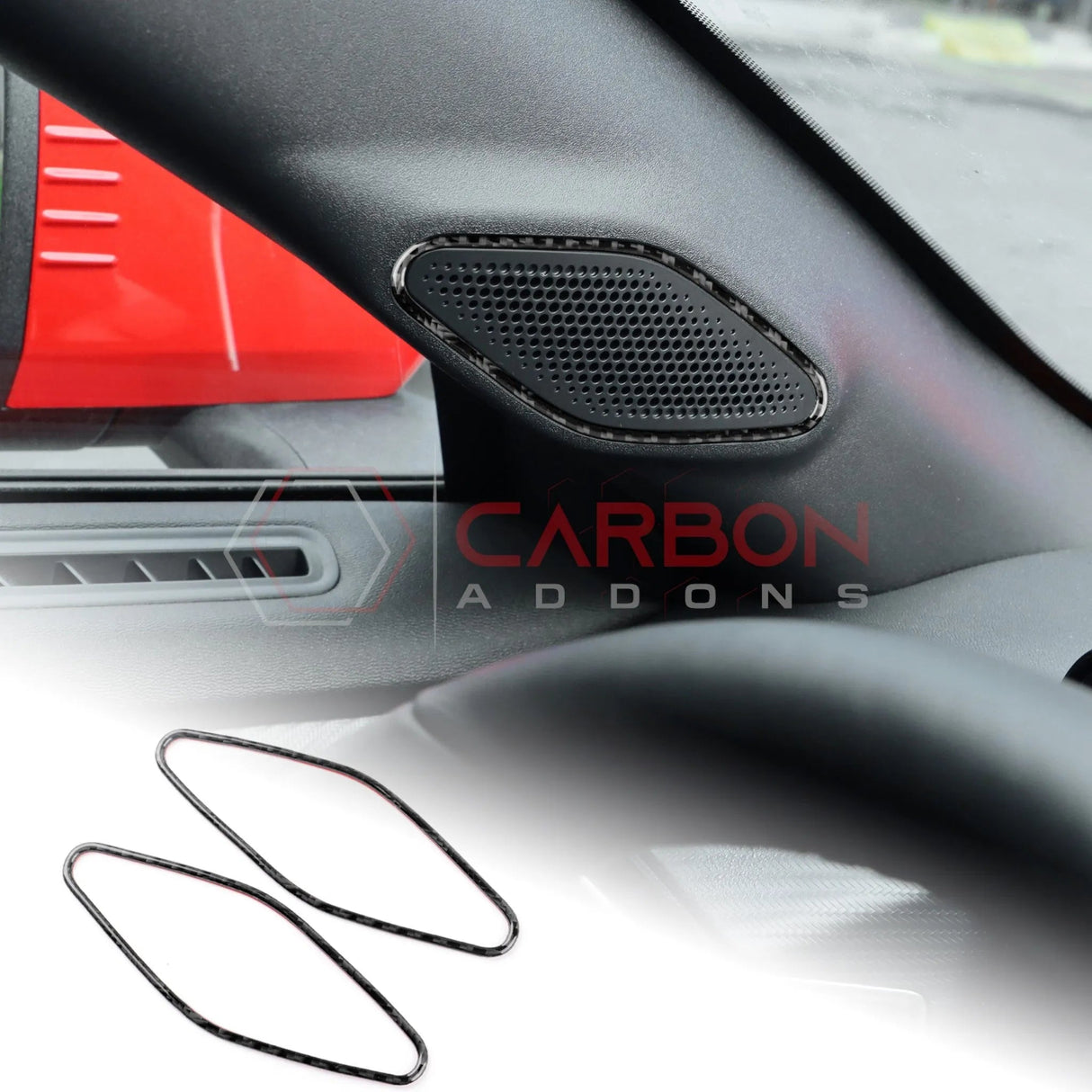 2024+ S650 Mustang Real Carbon Fiber A Pillar Speaker Trim Overlay