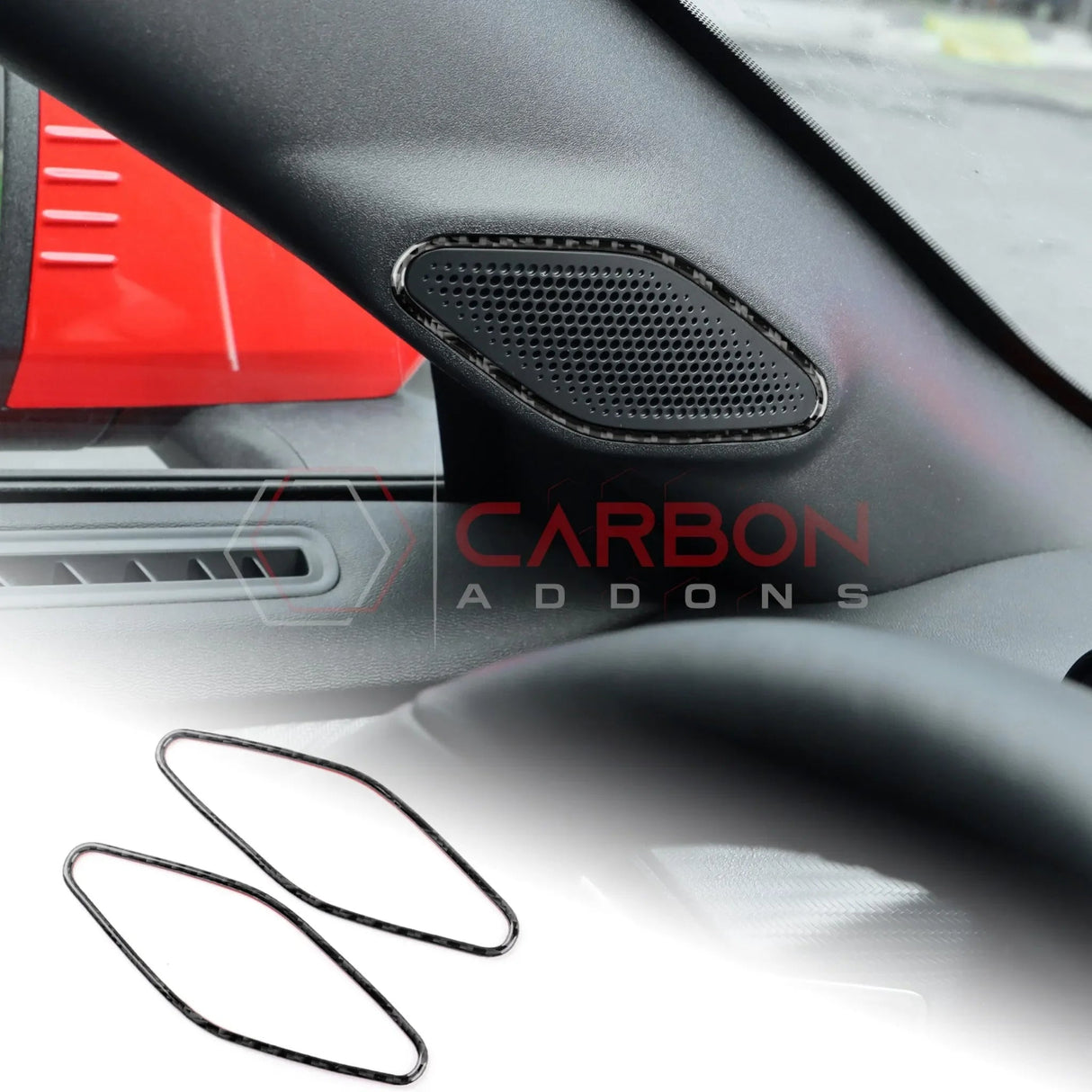 Real Carbon Fiber A-Pillar Speaker Trim Overlays for 2024+ Ford Mustang