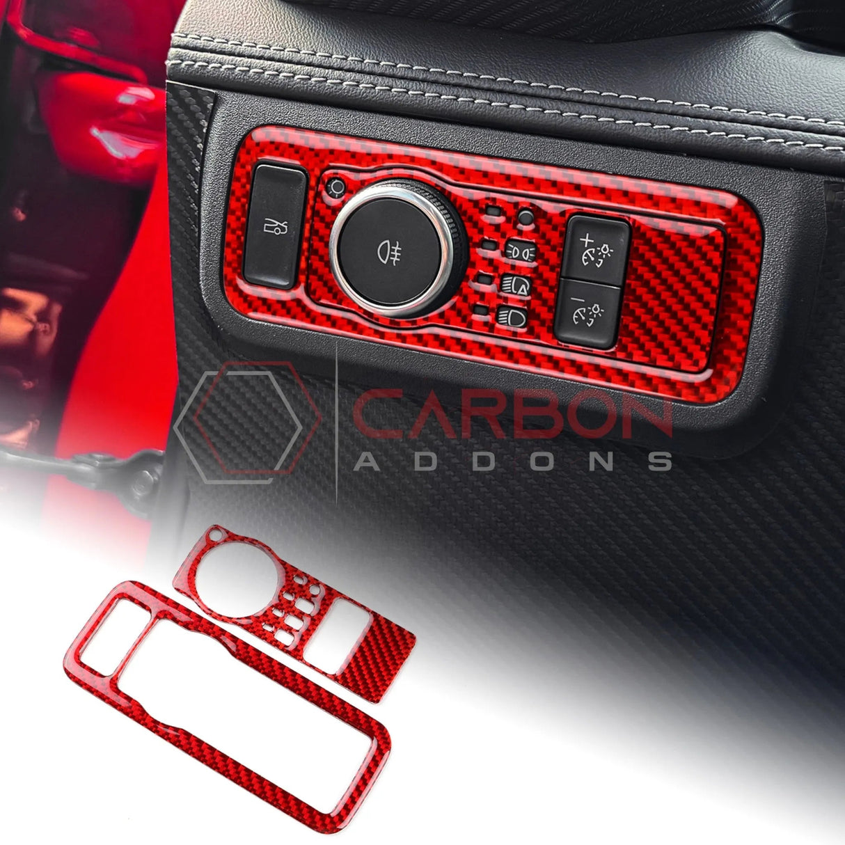 2024+ S650 Mustang Real Carbon Fiber Headlight Control Trim Overlay