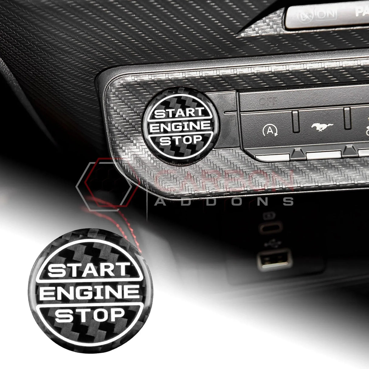 Real Carbon Fiber Start/Stop Button Cover for 2024+ Ford Mustang