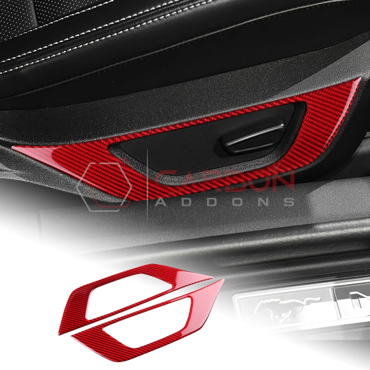 2024+ S650 Mustang Real Carbon Fiber Seat Control Outer Trim Overlay
