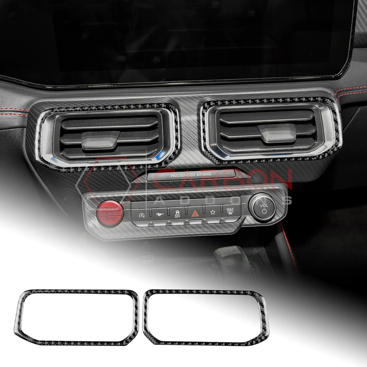 Real Carbon Fiber Center A/C Vent Frame Overlay for 2024+ Ford Mustang