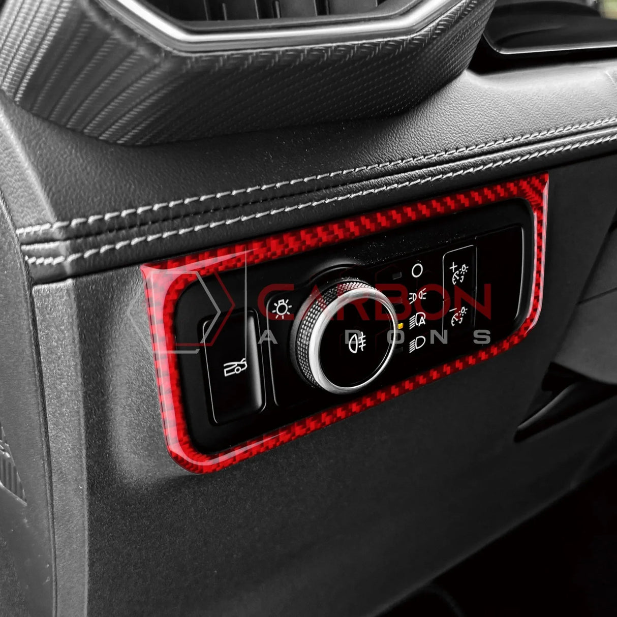 Real Carbon Fiber Headlight Control Outer Trim Overlay for 2024+ Ford Mustang