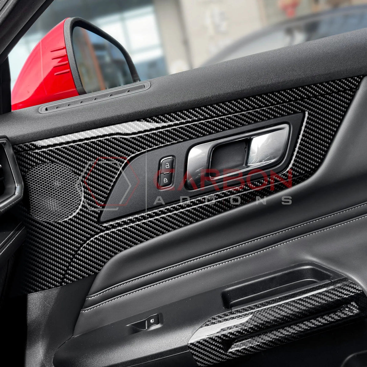 2024+ S650 Mustang Real Carbon Fiber Door Handle/Speaker Panel Trim Overlay