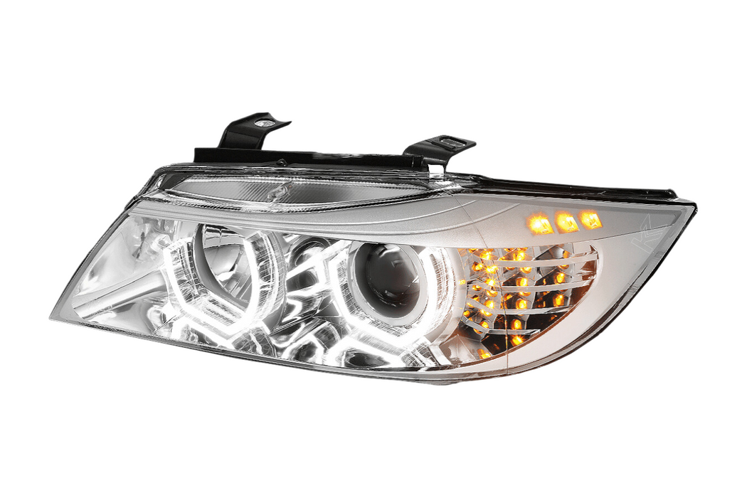 BMW 3-Series E90 Chrome 3D LED Halo Headlights - White