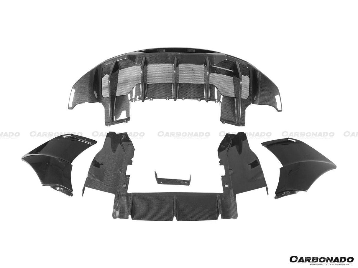 2015-2020 McLaren 600LT-Style Part Carbon Fiber Rear Bumper with Diffuser and Trunk Spoiler and Engine Trunk and Exhaust | Fits 540C, 570S, 570GT
