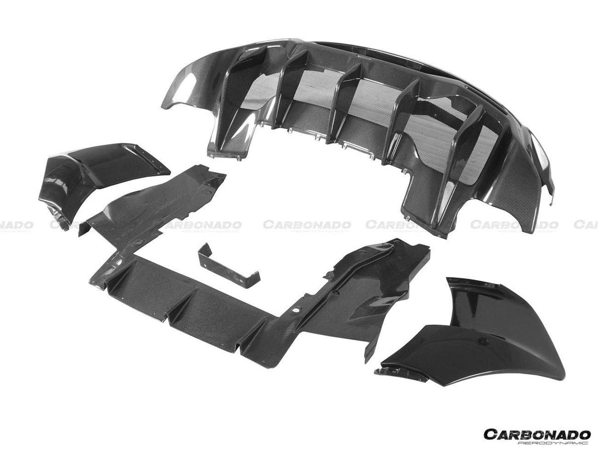2015-2020 McLaren 600LT-Style Part Carbon Fiber Rear Bumper with Diffuser and Trunk Spoiler and Engine Trunk and Exhaust | Fits 540C, 570S, 570GT