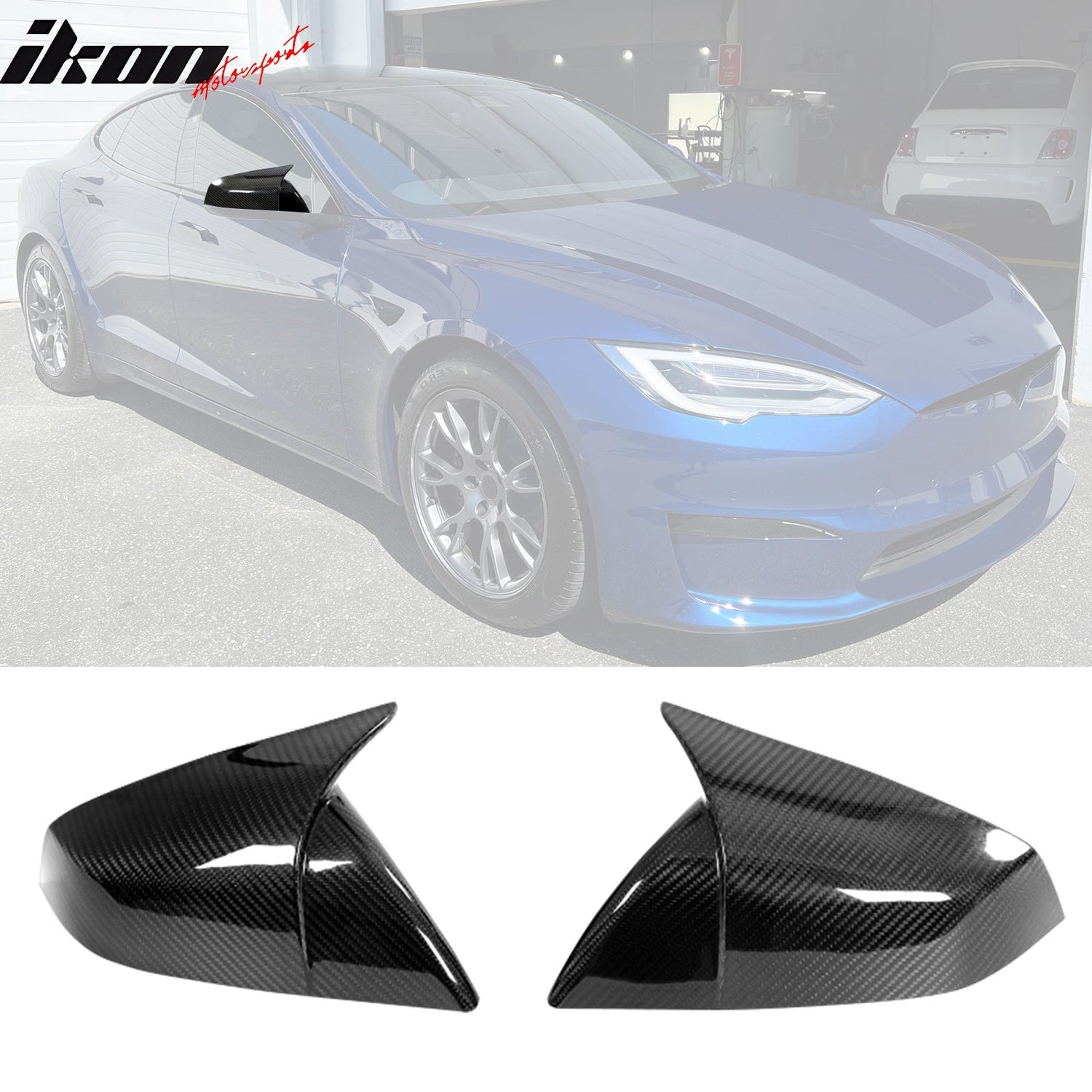 2021-2025 Tesla Model S Gloss Black Side Mirror Cover Dry Carbon Fiber