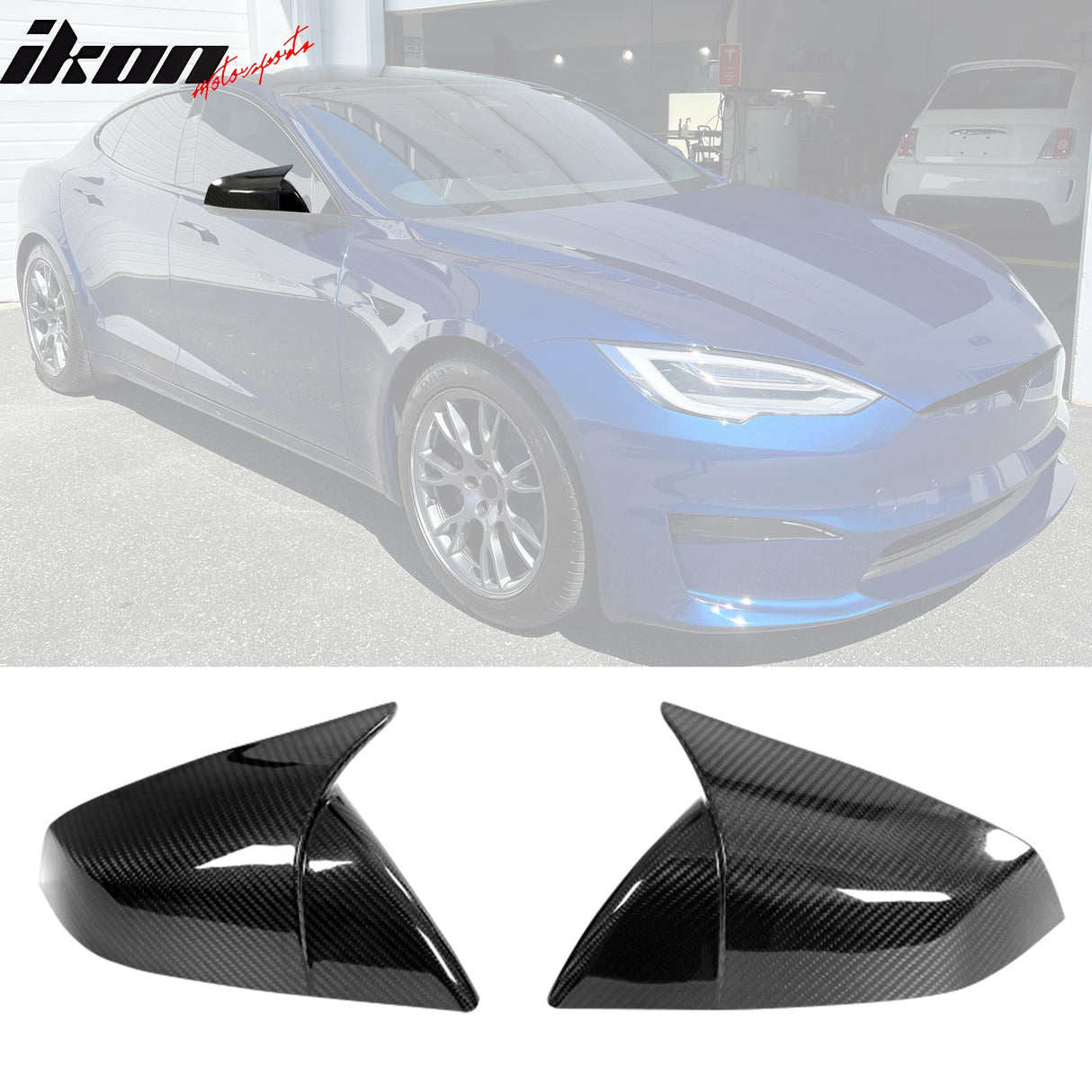 2021-2025 Tesla Model S Gloss Black Side Mirror Cover Dry Carbon Fiber