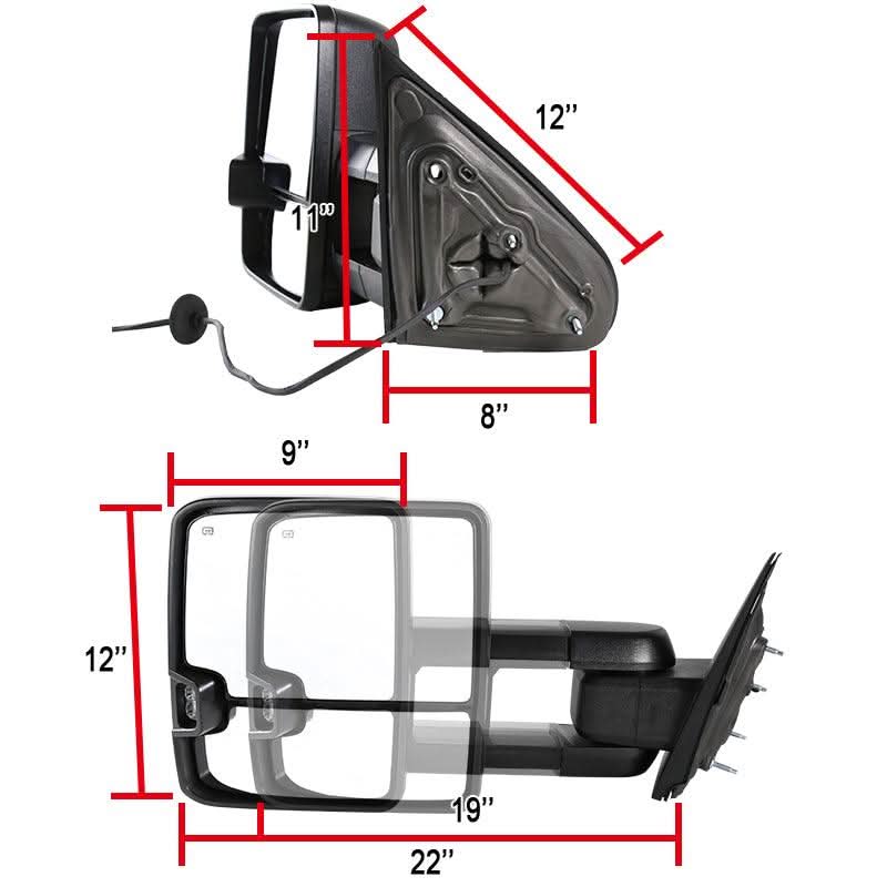 Spec-D Towing Mirrors Chevy Silverado (2014-2018) Manual Extended w/ LED