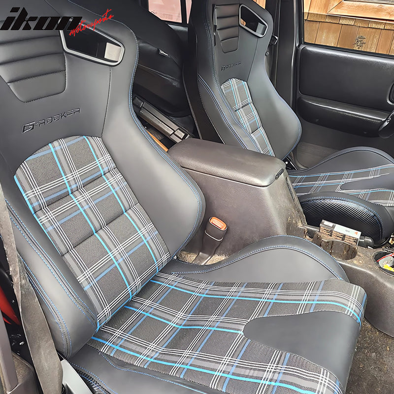 Universal Plaid Racing Seat Dual with Sliders PU Carbon Leather