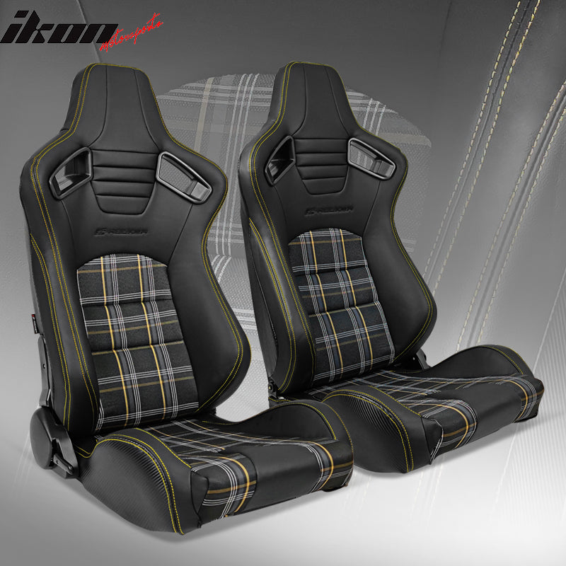 Universal Plaid Racing Seat Dual with Sliders PU Carbon Leather