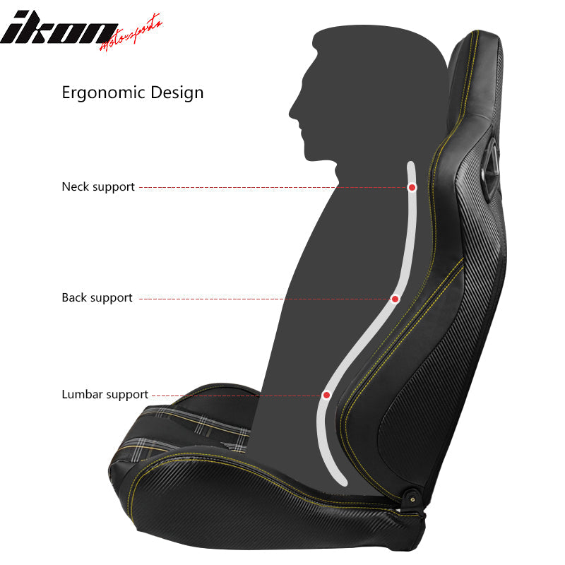 Universal Plaid Racing Seat Dual with Sliders PU Carbon Leather