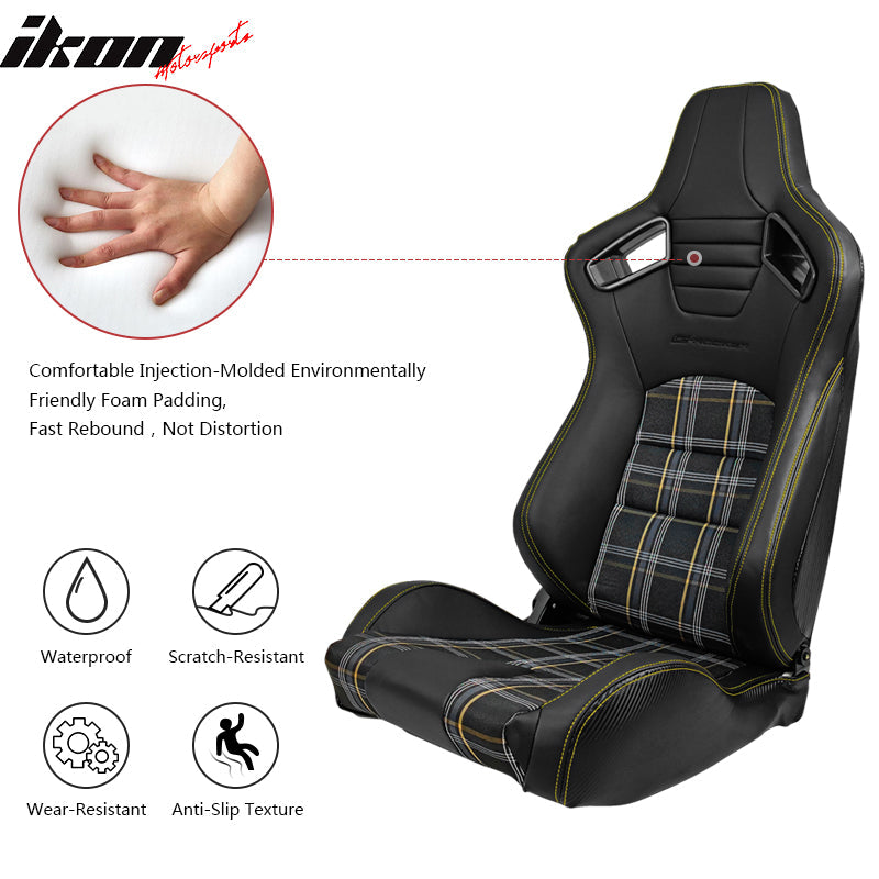 Universal Plaid Racing Seat Dual with Sliders PU Carbon Leather