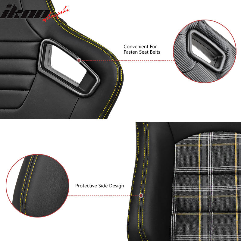 Universal Plaid Racing Seat Dual with Sliders PU Carbon Leather