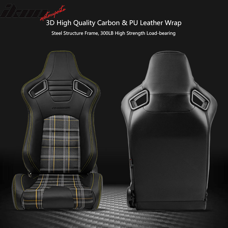 Universal Plaid Racing Seat Dual with Sliders PU Carbon Leather