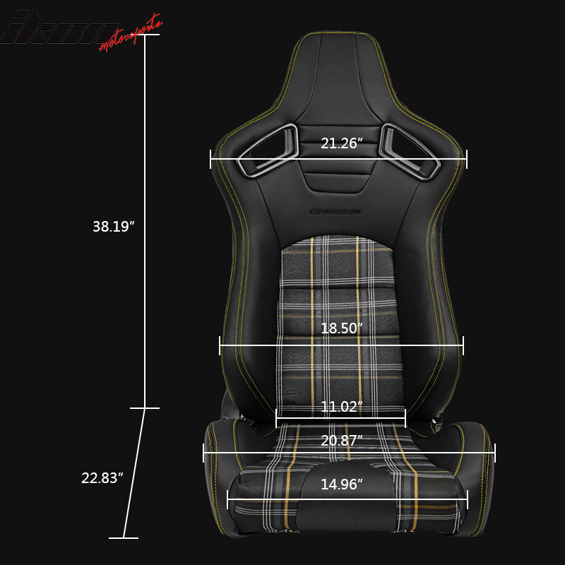 Universal Plaid Racing Seat Dual with Sliders PU Carbon Leather