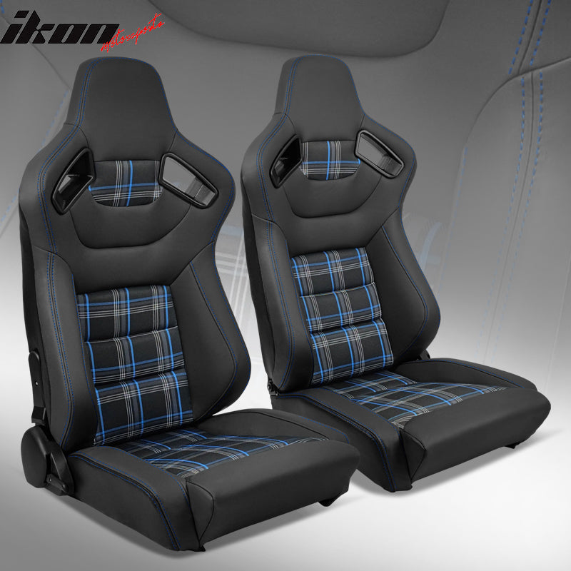 Universal Plaid Racing Seat Dual with Sliders PU Carbon Leather