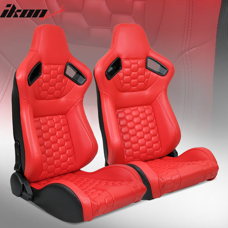 Universal X2 Reclinable Honeycomb Racing Seat + Dual Slider PU Leather