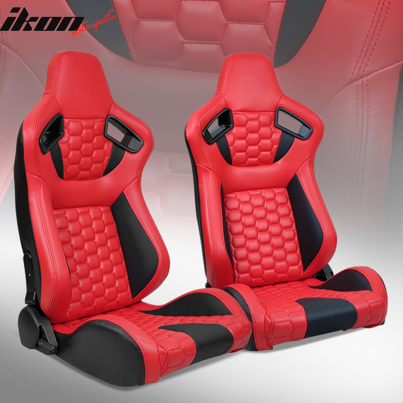Universal X2 Reclinable Honeycomb Racing Seat + Dual Slider PU Leather