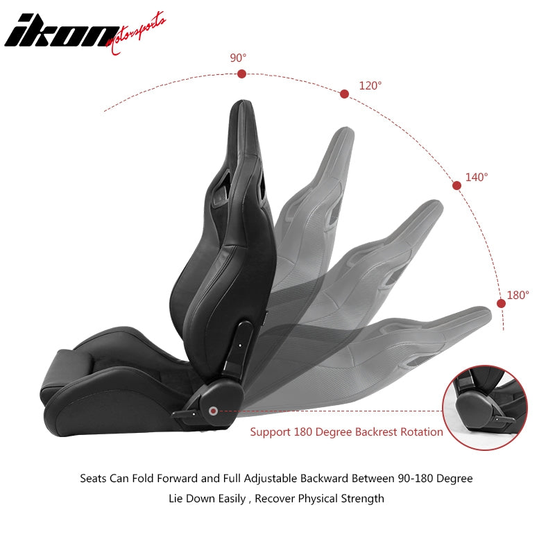 Universal 2x Reclinable Racing Seats Dual Slider Suede PU Carbon Leath