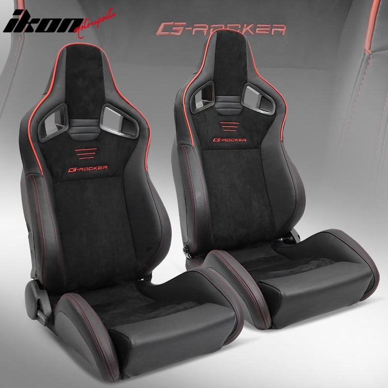Universal 2x Reclinable Racing Seats Dual Slider Suede PU Carbon Leath