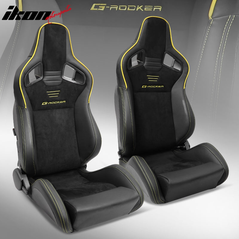 Universal 2x Reclinable Racing Seats Dual Slider Suede PU Carbon Leath