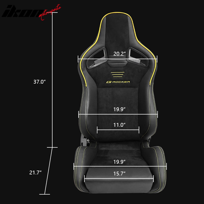 Universal 2x Reclinable Racing Seats Dual Slider Suede PU Carbon Leath