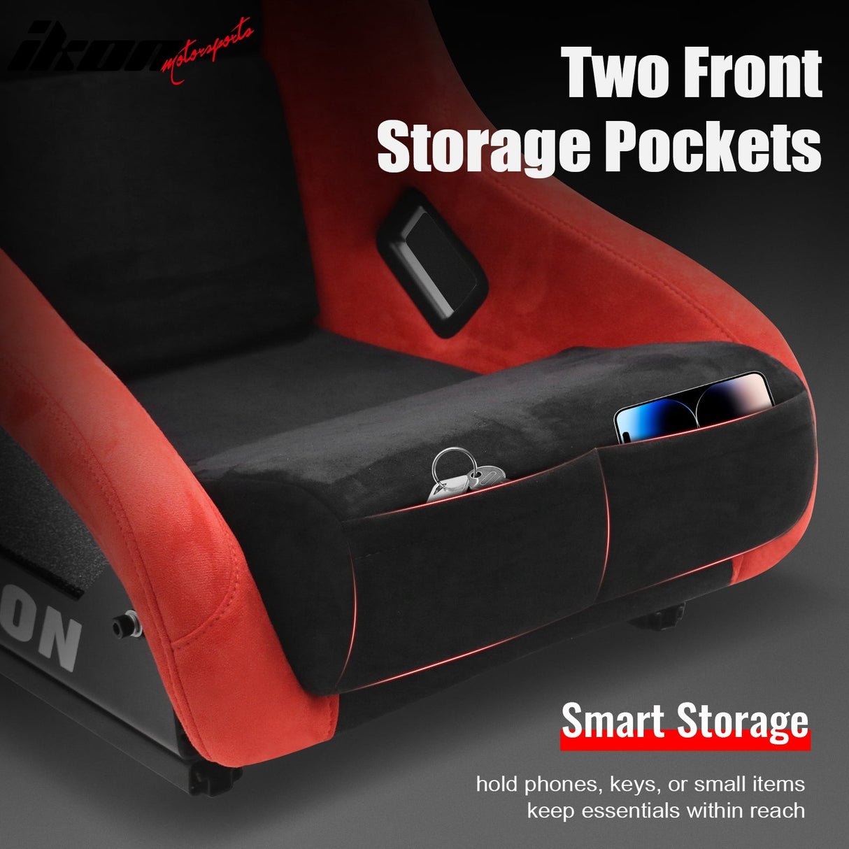 Universal Racing Bucket Seats Slider Suede Left+ Right Black Red