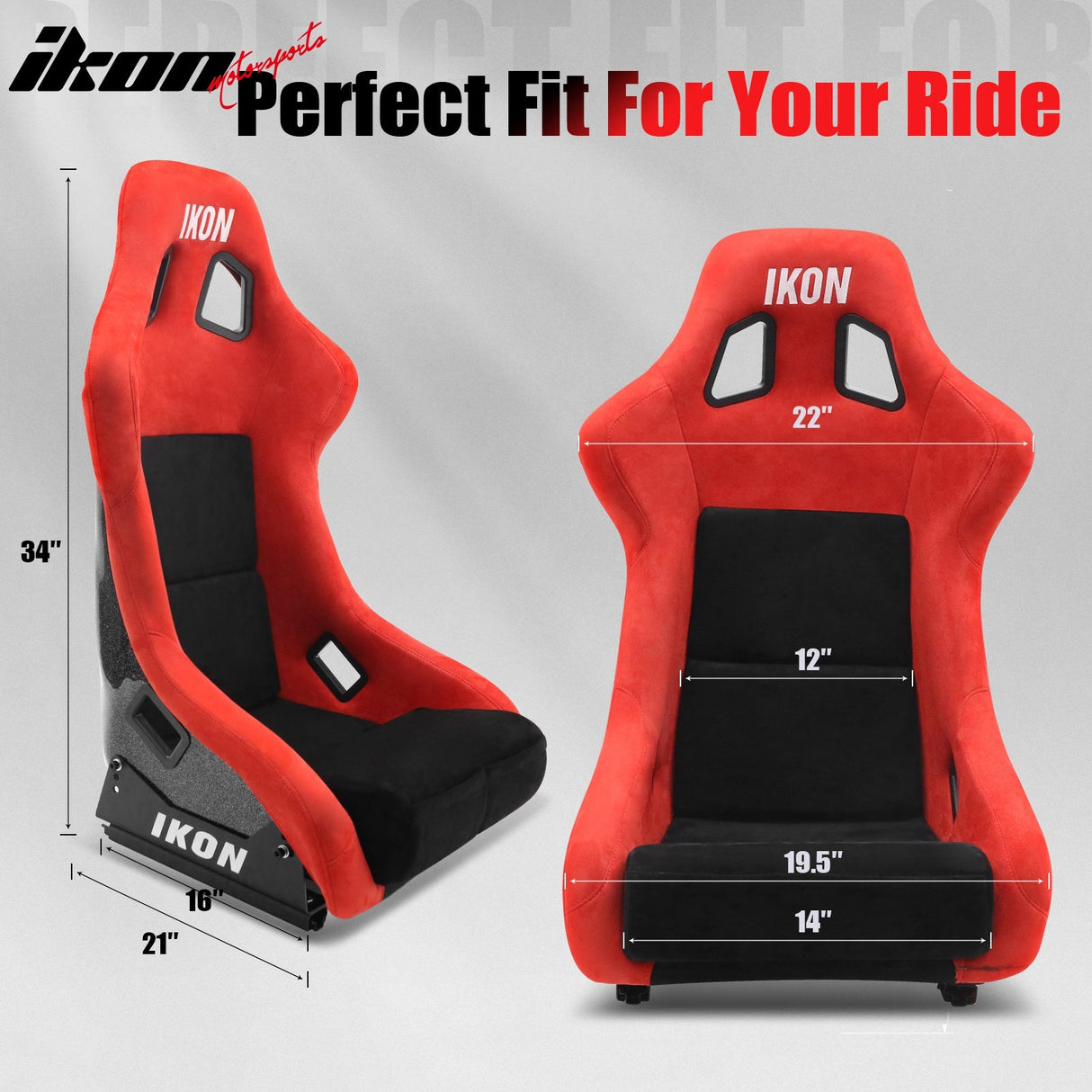 Universal Racing Bucket Seats Slider Suede Left+ Right Black Red