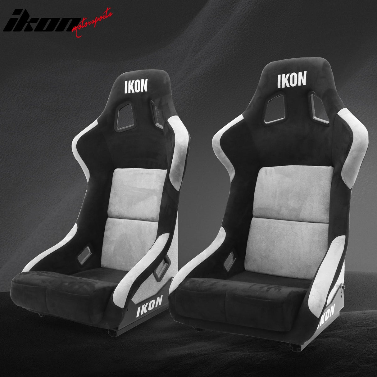 Universal Racing Bucket Seats Slider Suede Left+ Right Silver Black