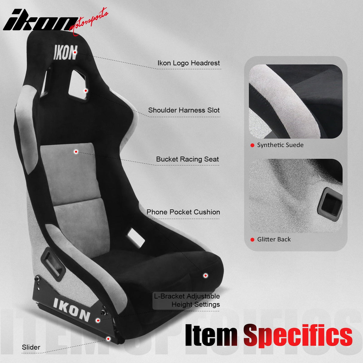 Universal Racing Bucket Seats W/ 4 Point 3" Belt Harness Black