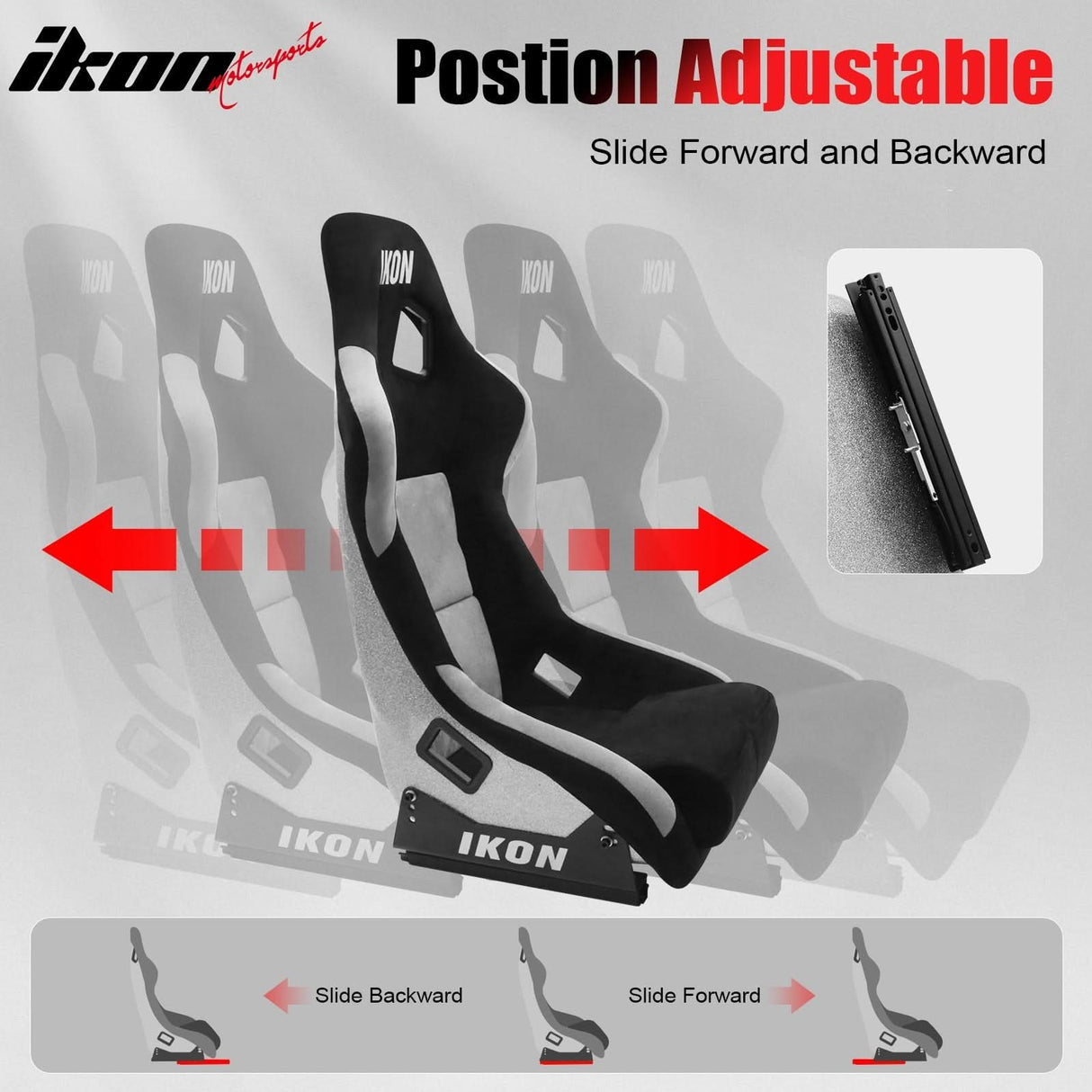 Universal Racing Bucket Seats Slider Suede Left+ Right Silver Black
