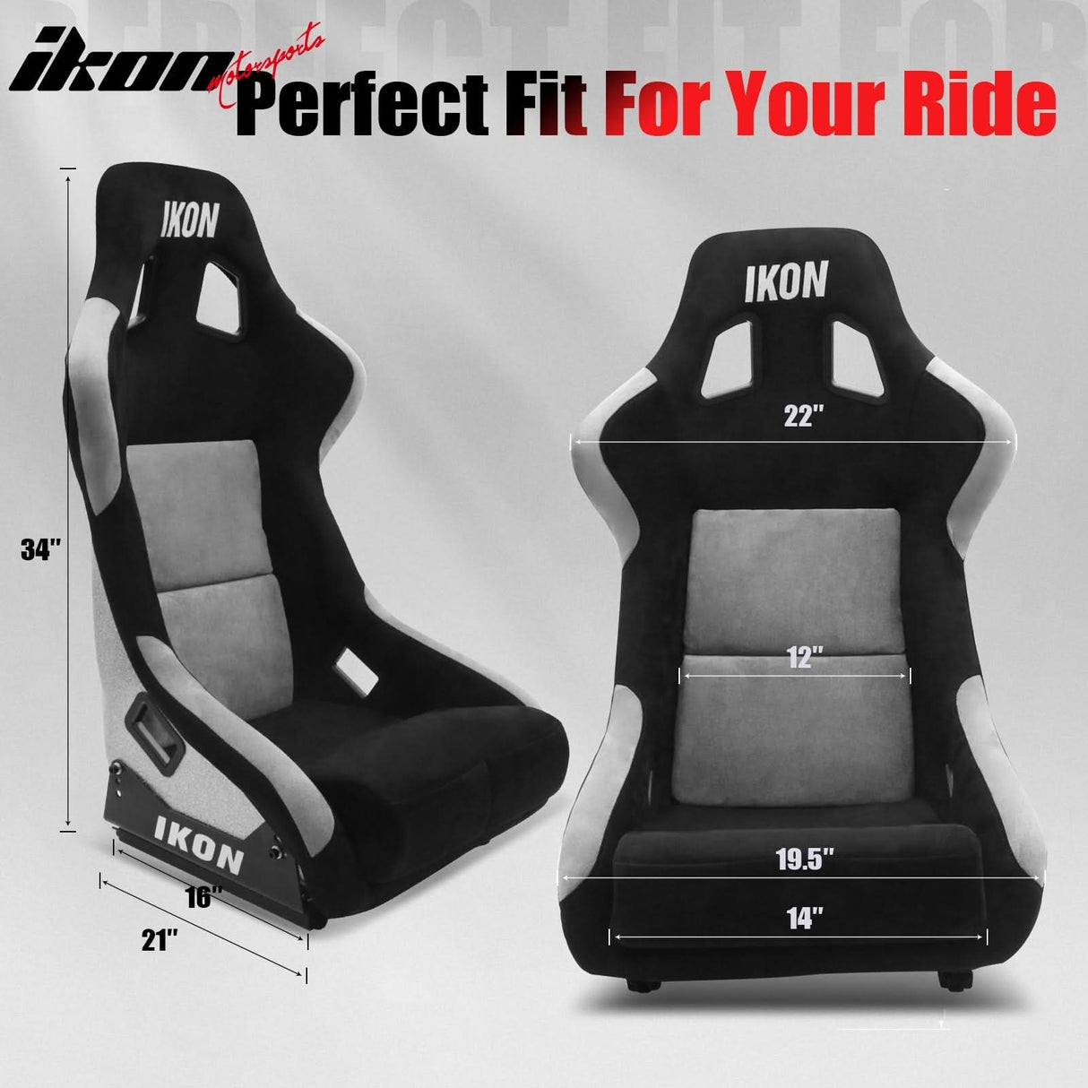 Universal Racing Bucket Seats Slider Suede Left+ Right Silver Black