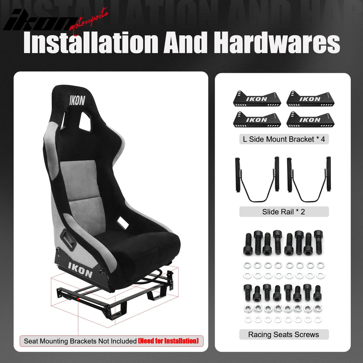 Universal Racing Bucket Seats W/ Slider 4 Point 2" Belt Harness Black