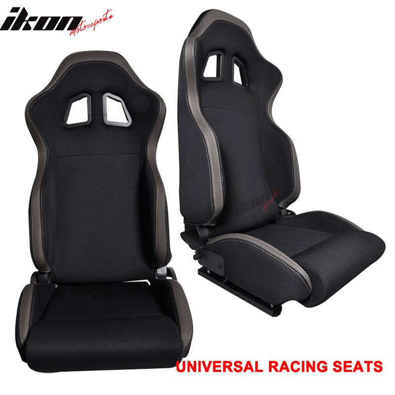 Universal JDM Style Black Gunmetal Racing Seats Cloth